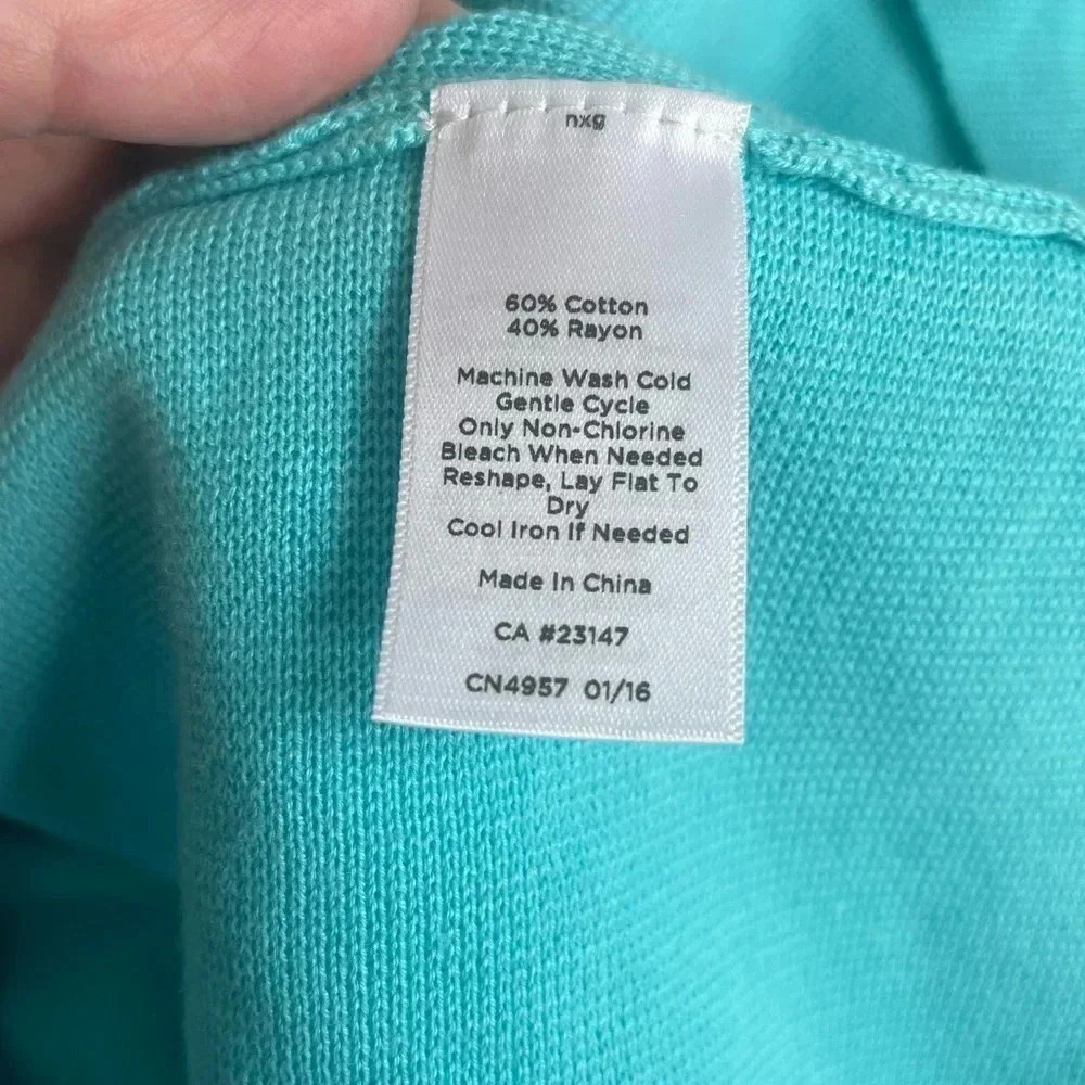 Talbots short sleeve open front cardigan duster Turquoise Blue Pockets LP 0059 - Picture 9 of 10